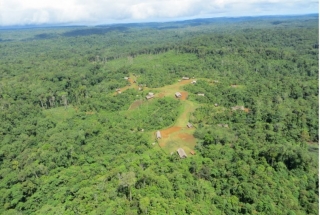 Aerial view of a remote village, Strickland-Bosavi area, PNG.